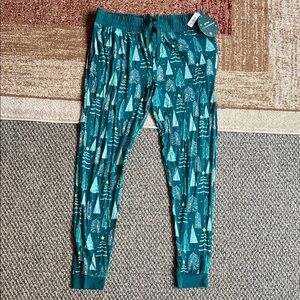 Little Sleepies women’s S small BAMBOO Teal Tree Print Joggers pajama pants cozy